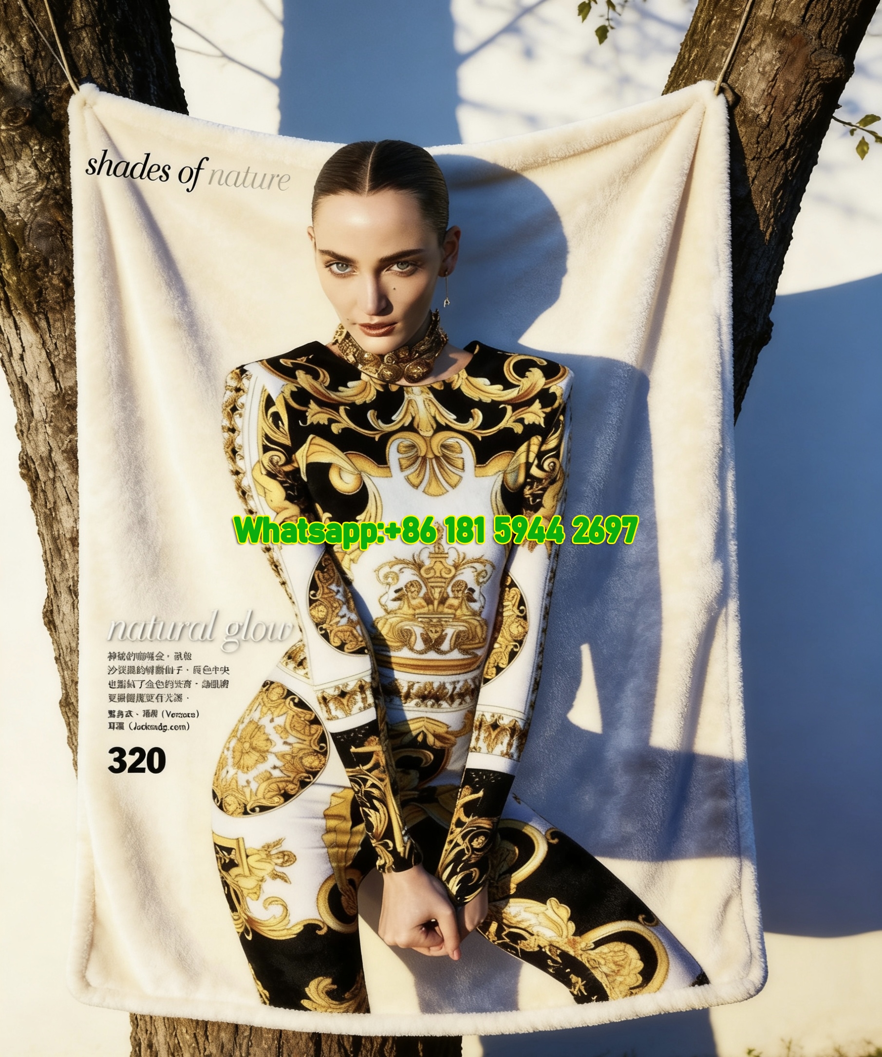 Versace Black White Gold Baroque Print Bodysuit Campaign Flannel Sofa Throw Blanket IMG_1625
